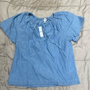 Women’s J Crew Tie Neck Chambray Top M